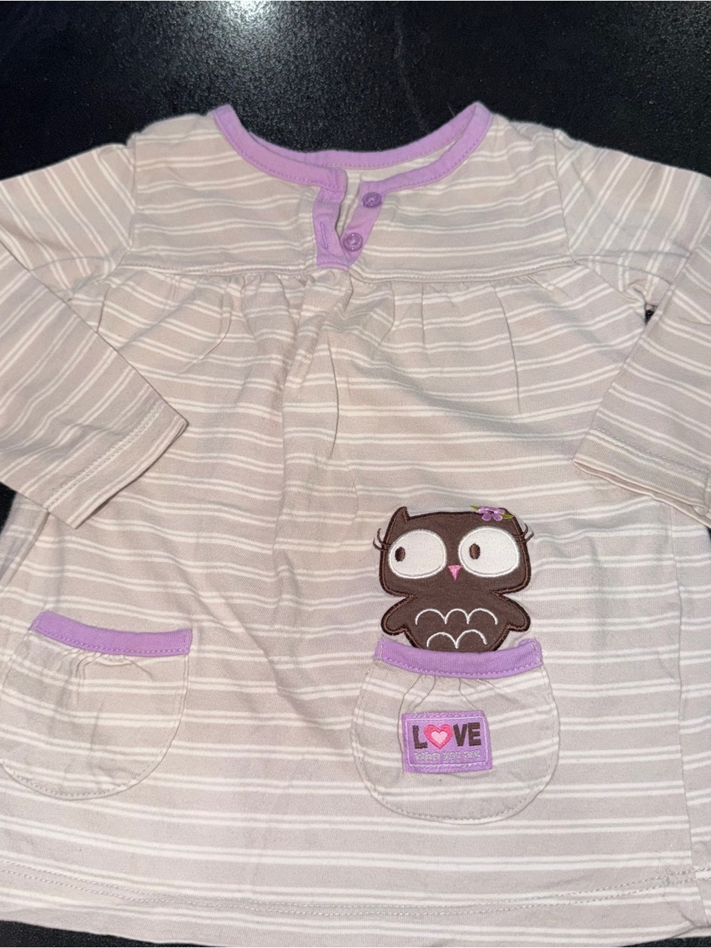 Girls' Long Sleeve Tee with Owl Pocket - Lavender Trim